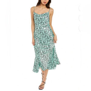 Olivia Rubin Womens Lia Midi Slip Dress Green Black Zebra Cowl Neck Size 4